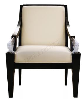 Fauteuil Victoire Laque noir &amp; soie ivoire et Cristal incolore - Lalique